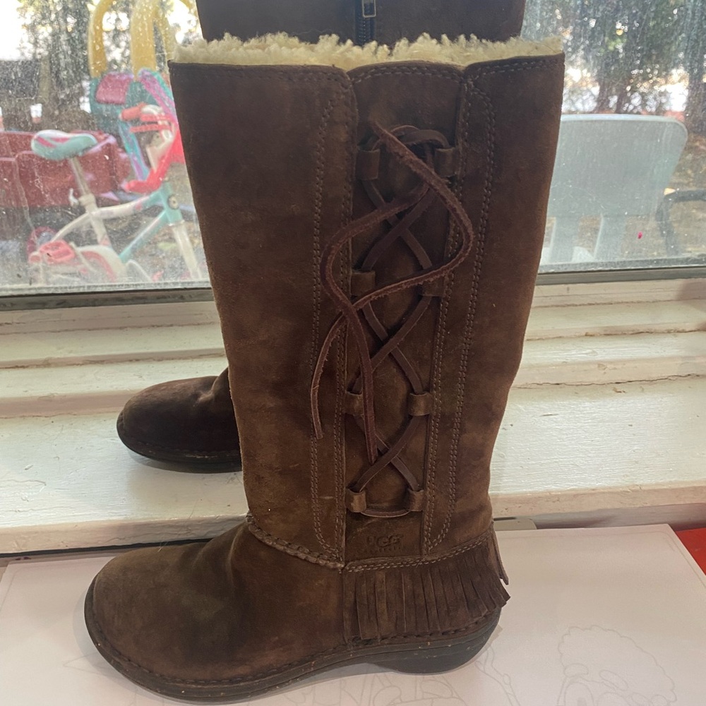 UGG fringe boots tall zipper size 8